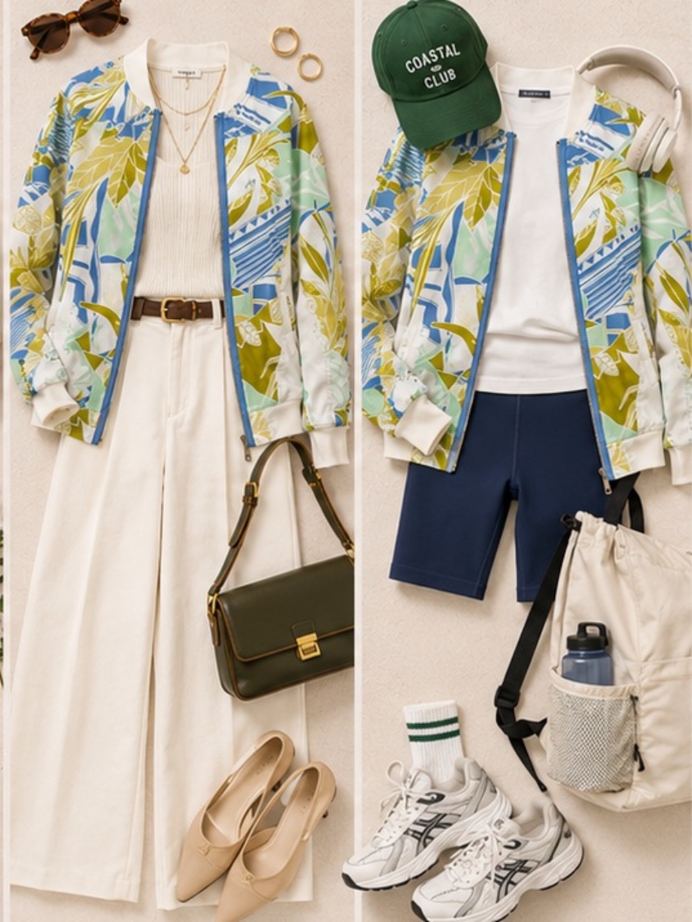 80’s Bomber Style Jacket - Lightweight Tropical Botanic Motif